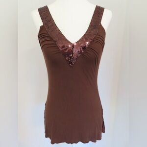Brown Sequin V-Neck Dress